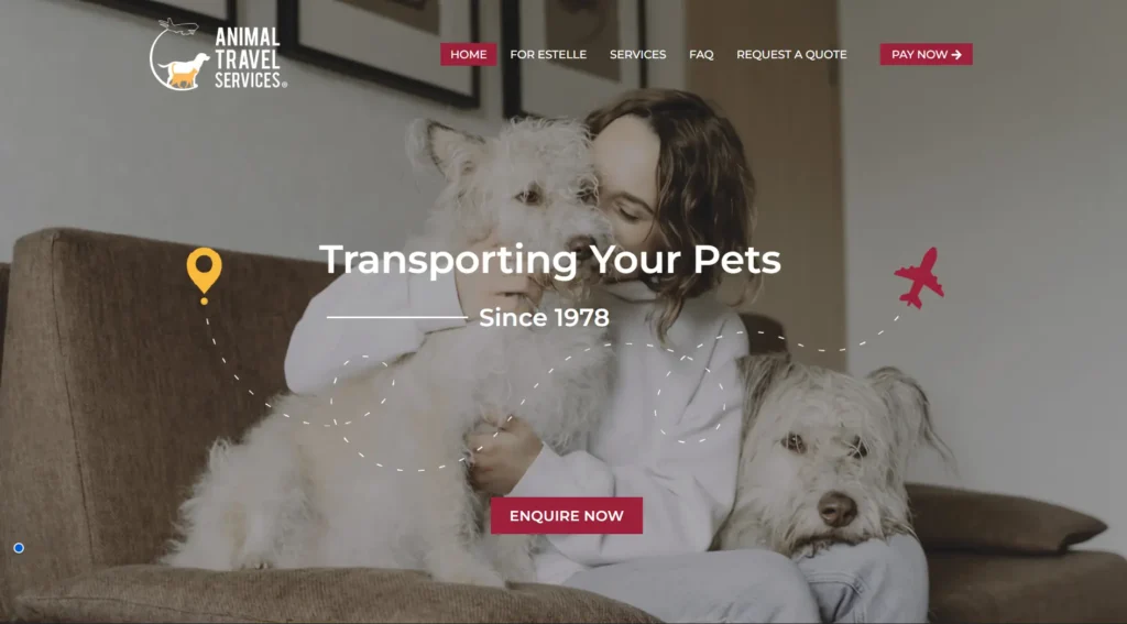 This image is a homepage snippet of Animal Travel Services - a trusted International Pet Relocation service in London.