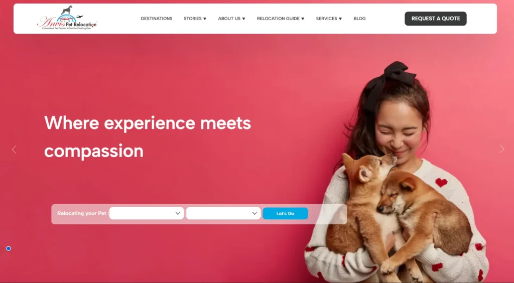 This image is a homepage snippet of Anvis Pet Relocation - a leading international pet transport service.