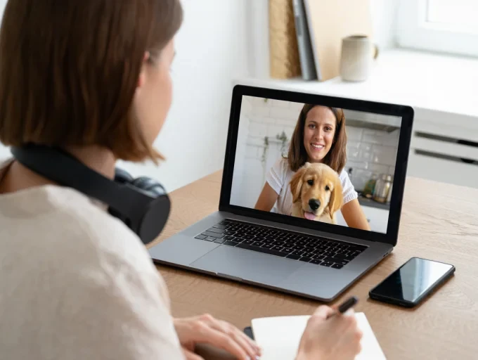 Case manager updating client via video cal