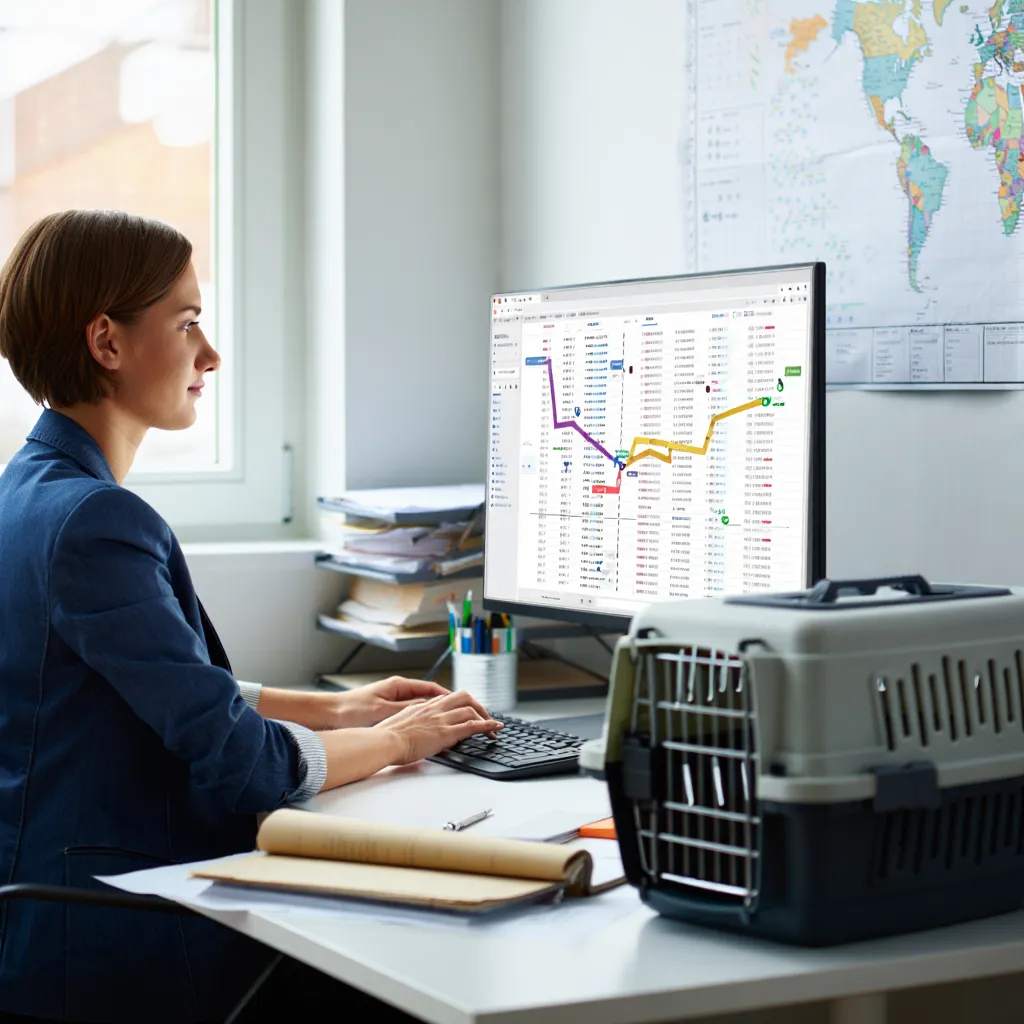 et travel agent coordinating flight routes and bookings