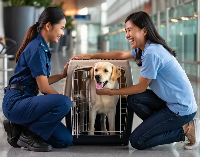 Pet reunion at Bangkok airport arrivals